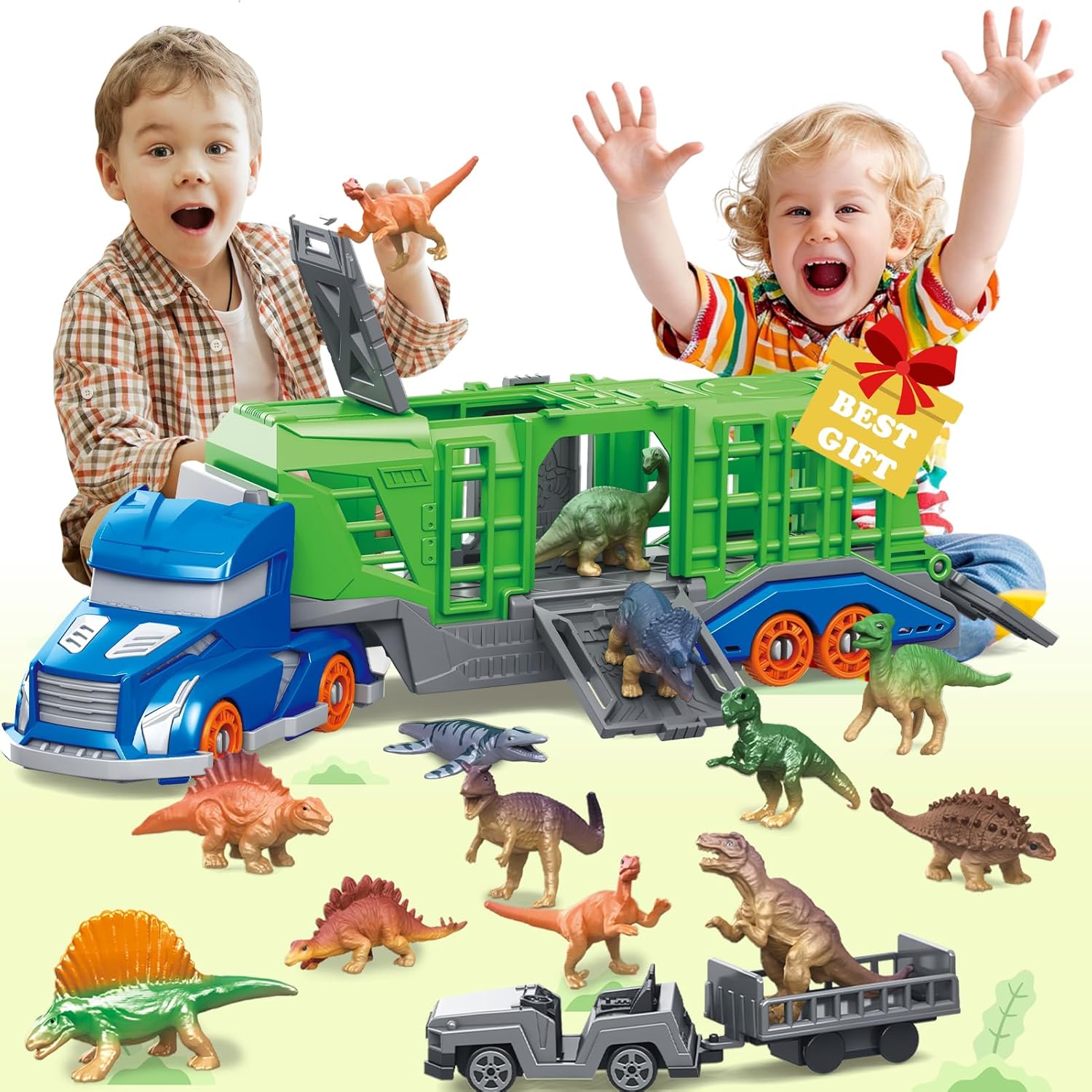 Kids Toys Dinosaur - Set Mainan Kendaraan Pengangkut Dinosaurus Termasuk